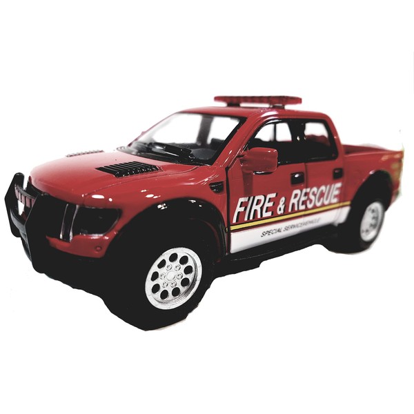KiNSMART 2013 Ford F-150 SVT Raptor Supercrew Fire Rescue Edition 1:46 Scale 5" Die Cast Metal Model Toy Truck