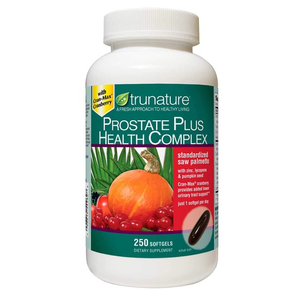 TruNature Prostate Plus Health Complex - Saw Palmetto with Zinc, Lycopene, Pumpkin Seed, Cranberry - 250 Softgels (1 Bottle)