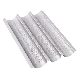 XPAPOV Baguette Backform, Brot Backen Zubehör, Baguette-Backblech mit Antihaftbeschichtung für 3 Baguettes, Backformen (38 x 27.5 x 3.2 cm, Silber)