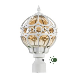 Dusk to Dawn Outdoor Post Light for Porch Yard Lawn Driveway, White Globe Aluminum Lamp Post Light, Waterproof Outside Pier Mount Post Light Fixture, Sphere Rust-proof Exterior Pole Post Light(1 Pack)