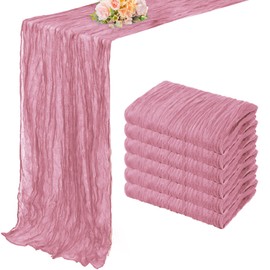 6 Pack Dusty Rose 10FT Cheesecloth Table Runner 20 x 120 Inch Long Rustic Gauze Fabric Cheese Cloth Table Runner for Wedding Bridal Baby Shower Table Decorations Boho Sheer Birthday Party Table Decor