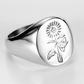 Jude Jewelers Stainless Steel Sun Flower Patter Signet Style Wedding Engagement Promise Anniversary Statement Ring (Silver, 7)