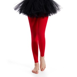 Frola Girls' Opaque Footless Tights Ultra Soft Solid Colored Dance Tights(2-4 Years,Red)