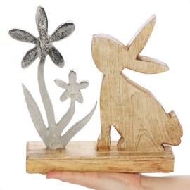com-four® Decorative Bunny For Easter decoration, Easter Bunny Made of Metal or Wood, Decorative Rabbit On Base Or In Frame