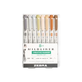 Zebra Pen Mildliner Double-Ended Highlighter, Broad and Fine Point Tips, No Bleed Bible Assorted Neutral Vintage Ink Colors, 8-Pack, Model Number: 78208