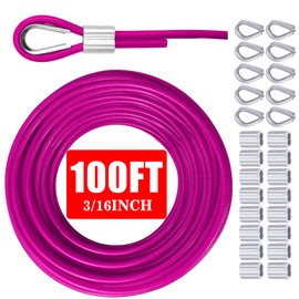 VIVBOO Stainless Steel Cable & Wire Rope 3/16" Vinyl Coated Steel Cable 50ft/100ft Length Ideal String Light Cable