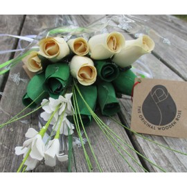 The Original Wooden Rose St. Patrick's Day Green and White Flower Bouquet Closed Bud Roses (1 Dozen)