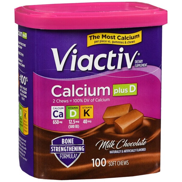 Viactiv Calcium+ Bone Strengthening Soft Chews Milk Chocolate 100 EA