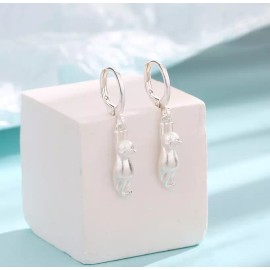 Unbranded 925 Silver Plated LeverBack Hoop Huggie Drop Dangle Cat French Wire Earrings S3