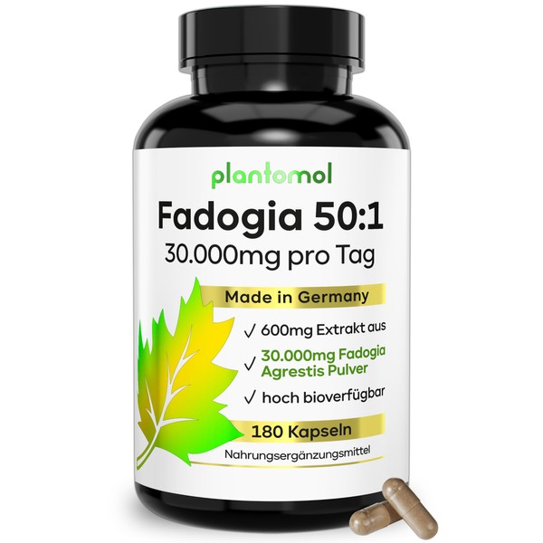 180 Capsules Fadogia Agrestis Extract 50:1 = 30,000 mg Fadogia Agrestis Powder per Daily Dose (2 Capsules) - with Caffeine + Vitamin C from Rosehip + Zinc + Piperine - Vegan & High Dose plantomol®
