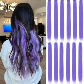 12 Pcs Grey Purple hair extensions 22 Inch Straight colored hair colorful clip hair in extensions Highlight Party for Kids Girls and Women Gift(Grey Purple,13）