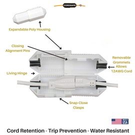 CordSafe Outdoor Extension Cord Safety Cover – Weather resistant, Durable Plug Protector, Indoor & Outdoor Use – Electrical Cord Connection for Holiday and Patio String Lights, Power Tools, White 10PK