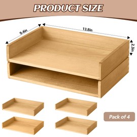 Yeaqee 4 Pcs Stackable Paper Tray Letter Tray Desktop Letter Size Wood Desk Organizer Office Wooden Desk Shelf Paper Holder Folder Organization Rack for Mail File Letter Document (Light Wood Color)
