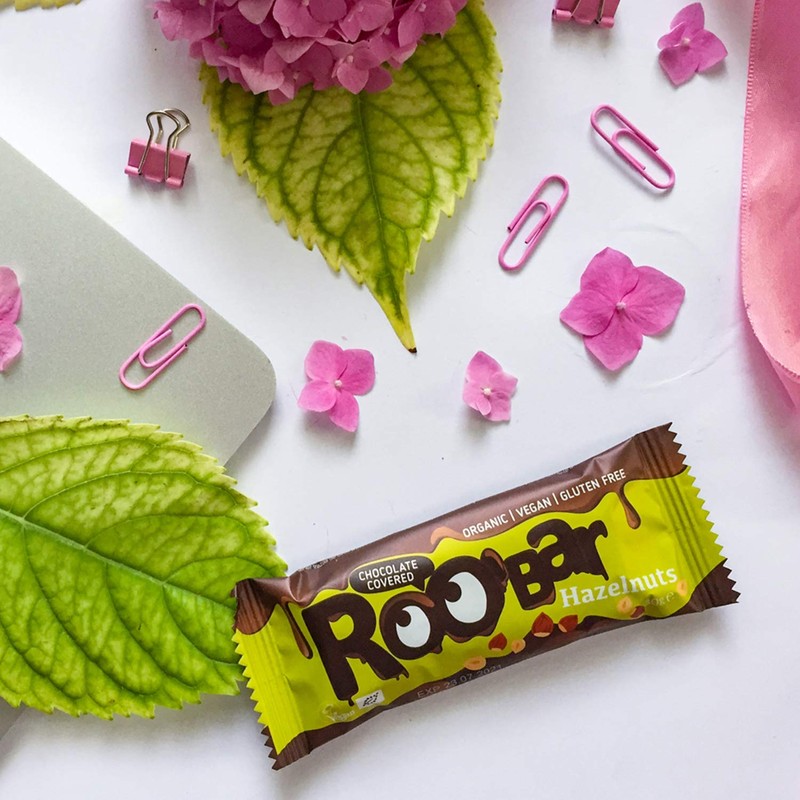 Roobar Haselnuss-Riegel mit Schokoladenüberzug – 100% Bio, Vegan, Fruchtriegel, milchfrei