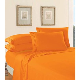 Elegant Comfort 1500 Premier Luxury Hotel Quality Super Soft Wrinkle Free and Fade Resistant 4-Piece Bed Sheet Set, Full, Elite Orange