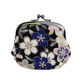 Wakomono Common Koubo (0211) Unin Fiber, Made in Japan, Futagoshi Crepe, Japanese Pattern, 3.2 Inch Wallet, Cherry Blossom Making, Navy Blue