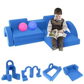 Fivetry Modular Kids Play Couch - Versatile Kids Couch Building Fort, Creativity and Imaginative Kids Sofa Couch, Washable Kids Foam Couch for Playroom, Kids Furniture, Kids Cushion Play Fort, Blue