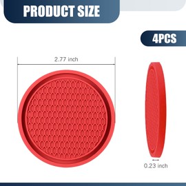 DACIRTY 4 PCS Center Coaster, 2.75 Inch Thickened PVC Soft Rubber Honeycomb Non-Slip Textured Coaster, Practical Portable Accessory, Universal Fit for Most Cars (Red)