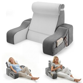 2 in 1 Bed Pillow for Sitting Up, Foldable Reading Pillow for Bed with Arms, 19 in Support Pillow for Sitting Up Rest Adult, Ergonomic Backrest Pillow for Reading/Gaming/Working in Bed or Couch