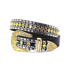 West Star Western Rhinestone Belt Bling Flashy BK GD XXL-44''Pants Size 40-44
