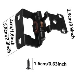 JAKOUE 10 Pack Black 1/2" Overlay Semi Partial Wrap Cabinet Hinges,Closing Matte Hinges2.24"*2.6"*0.06"(57 * 66 * 1.5mm),for Kitchen, Bathroom, Cabinets, Cupboard Doors