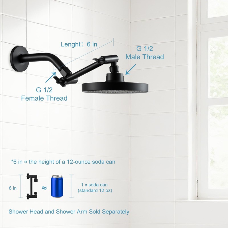 OFFO Shower Head Extension Arm, 6 in Shower Extension Arm