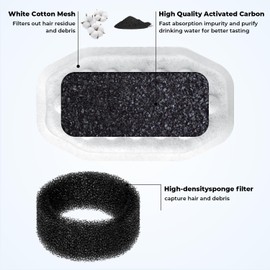 12 Pack Cat Water Fountain Filters with 12 Pack Pre-Filter Sponges, Pet Fountain Filter Replacement for 3.2L/108oz Automatic Pet Water Fountain