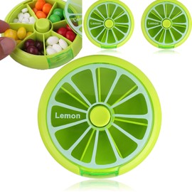 Lumbor37 Pastillero Semanal, Caja Portátil Creativa para Guardar Pastillas 2 pcs, con Forma Circular Giratoria y Diseño de Frutas, con Capacidad para 7 Días