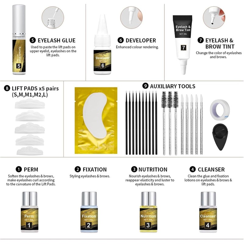 Kit de Levantamiento de Pestañas, 2-en-1 Cejas y Pestañas Lamination