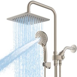 Ryamen - Combo de Cabezal de Ducha Doble de 8", Cabezal de Ducha de Lluvia con Ducha de Mano, 6 Configuraciones de Rociado, Cabezal de Ducha de Mano c