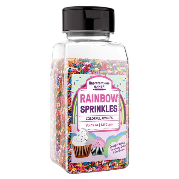 Unpretentious Baker Rainbow Baking Sprinkles (6 oz) Colorful Jimmies, Gluten-Free,