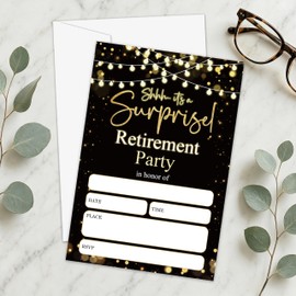 CWIOQPYI Retirement Invitations, 25 Pcs Retirement Party Invitations with Envelope, Funny Black Gold 4"x6" Retirement Cards for Women Men Friends Coworkers - A07