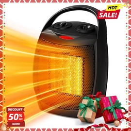 R.W.FLAME Space Heater, 1500W/750W, with Thermostat, Three Adjustment Modes, with Overheat Protection, for Family Dorm, Office Tabletop & Kitchen, Silver Remote Control - Color: Black