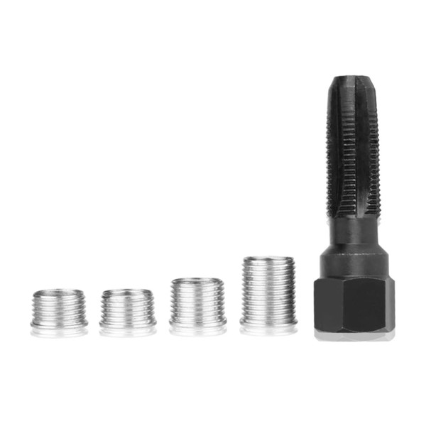 Carbon Steel Spark Plug Rethread Tools, Keenso Thread Insert Spark Plug Rethreader with 4 Spark Plug Inserts for 14mm Sparking Plugs Repair