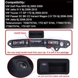The New Kind wasserdichte Nachtsicht-HD-Rückfahrkamera mit Kofferraumgriffschalter, Ersatz für Golf Plus MK5 Jetta BJ III V Touran 1T GP 1T2 Passat 3C B6