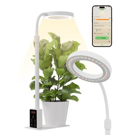 GLOWRIUM Smart LED Grow Lights for Indoor Plants, Grow Lamp with 8W Full Spectrum 4000K, Bluetooth App Control, 10-Level Dimming, Gooseneck, Height Adjustable 16"-23", Auto Timer, Watering Reminder