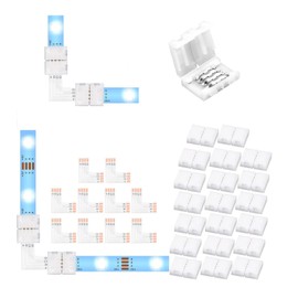 NBBUFF 10Packs L Shape 4-Pin 8mm LED Strip Connectors with 20Pcs Clips, Unwired Solderless LED Light Connectors, Led Connectors for Strip Lights, Led Light Strip Connectors for Extension