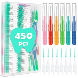 MAPVOLUT 450 Pieces Braces Flossers Interdental Brushes Set, 7Sizes Soft Brace Brush for Cleaner Tooth Toothpick Dental Teeth Flossing Head Oral Dental Hygiene Cleaning Tool (Multi Color)