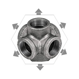 AGUTEA Black 6-Way Side Exit Cross, Cast Iron Pipe Fitting Cast Iron Angle Pipe Fitting for Vintage Style DIY Projects/Furniture/Shelves (Pack of 1) (3/4 INCH)