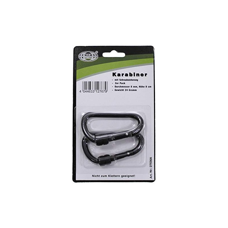 Max Fuchs Carabiner D 8MMx8CM Black Screw Lock Two Pack