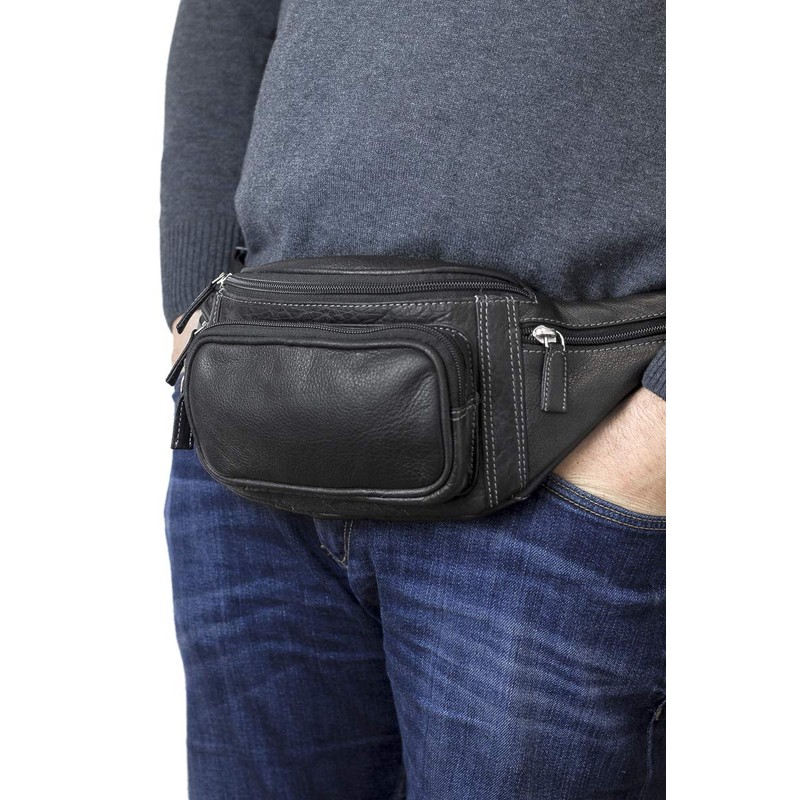 Buffalo Belt bag LEAS, Genuine Leather, black - ''LEAS Travel-Line''