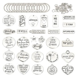"N/A" FOCCTS Motivational Charms, 259 Pieces DIY Key Chain and Charm, Engraved Motivational Charms Pendants Inspirational Words Charms with Open Jump Rings Key Rings for DIY Craft Jewelry Making