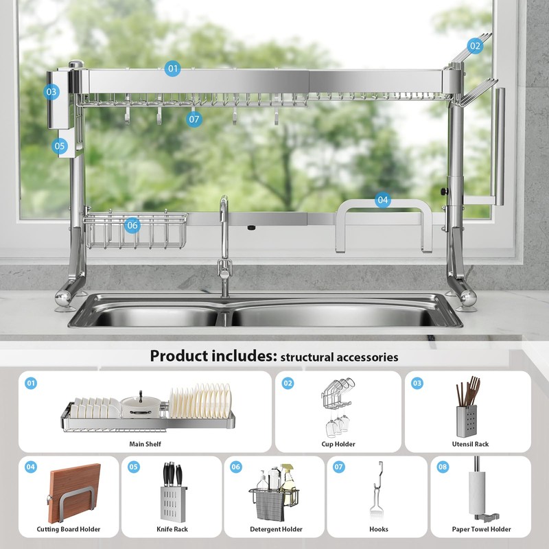Shrivee Over The Sink Dish Drainer Drying Rack, 2 Tier