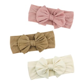 DFsucces Hair Band, Hair Ornament, Ribbon, Bow, Cute, 3-Piece Set, Baby Shower, Birthday, Gift, Wedding, Celebration, Photo Commemoration (Dark Pink, Khaki, Beige)