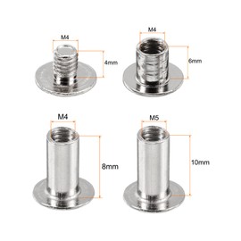 HARFINGTON 100 Sets Chicago Screws Leather Rivets, M4 5/32-Inch Belt Binding Metal Screws for Leathercraft, Bag, Shoes, Purse, Bookbinding, Silver, M4x6/8/10mm