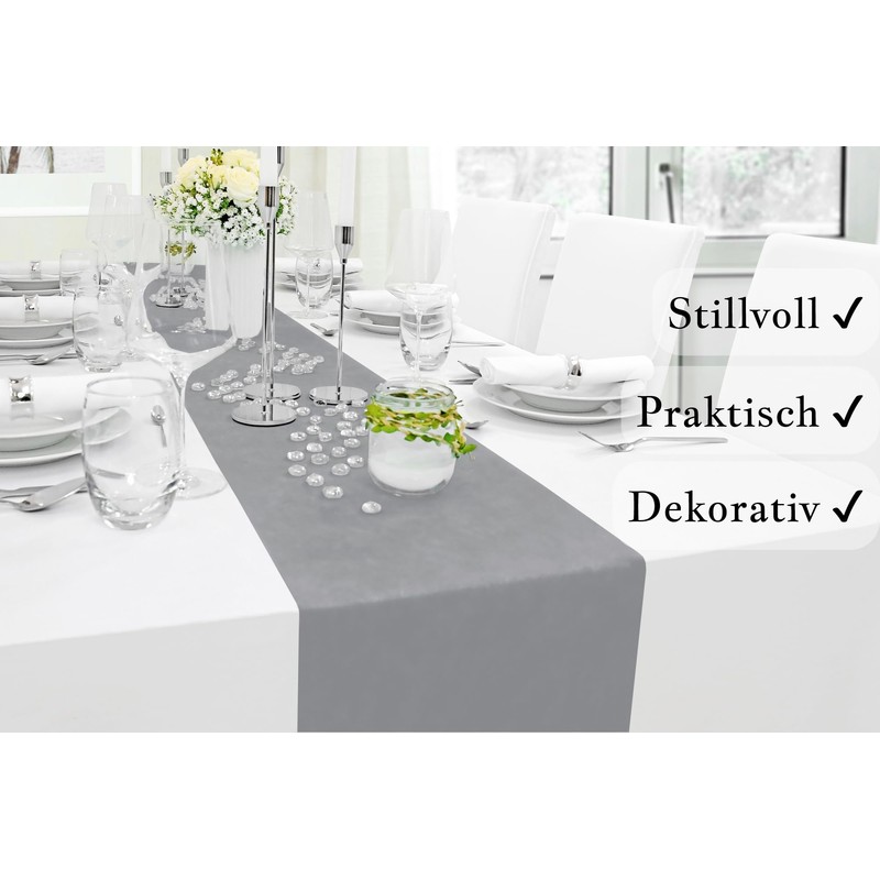 MODERNO Non-Woven Table Runner, Dark Grey, Modern, Festive Decoration for