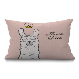 BGBDEIA llama queen Lumbar Cushion Cover 30 x 50 cm 12x20 Inch Decorative Bedroom Living Room Alpaca Wearing Crown Funny Cute Animal Cartoon Rectanglar Throw Pillow Cover for Bed Sofa Couch
