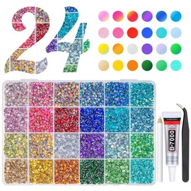 qiipii 12600Pcs 24 Color 4mm Crystal AB Resin Rhinestones w B7000 Glue for Bedazzling Crafting Colorful Flatback Stones Crystals Gems Diamonds Charms for Nails Eyes Face Makeup Tumblers Bottles Crafts