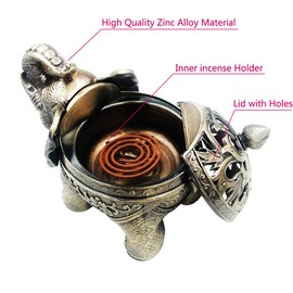 Hourwof Hourwof Metal Elephant Incense Holder,Vintage Cone Coil Incense Burner with Lid,Ash Catcher,Aromatherapy Ornament Home Office Decor,Bronze