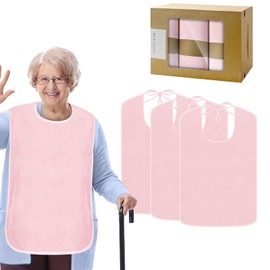 VMEECARL 3 Pack Adult Bibs for Women Reusable Bibs for Adult Eating Waterproof & Machine Washable Clothing Protector Large Bids for Elderly Gifts for Women/Mom